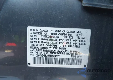 2008 Acura Mdx from USA, damaged, VIN 2HNYD28228H504527
